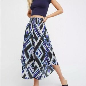 Free People Miranda Crop Gaucho Harem Pants Blue Geometric Print Size S